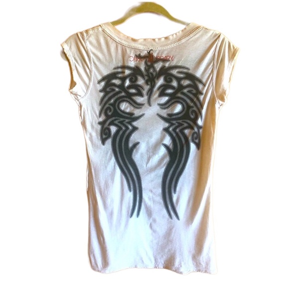 Public Library Tops - Y2K Vintage Public Library T-shirt with Tattoo Tribal Lotus Flower Graphic